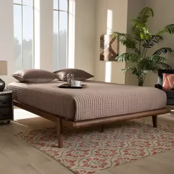 Walnut Brown Wood Full Platform Bed