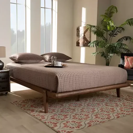 Walnut Brown Wood Full Platform Bed