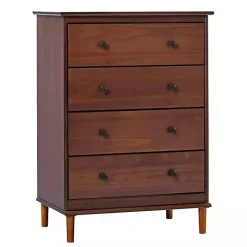 Walnut Mid-Century Modern 4-Drawer Wood Dresser