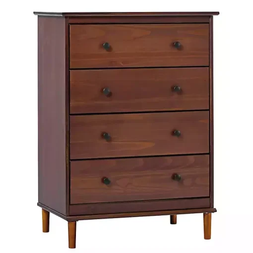 Walnut Mid-Century Modern 4-Drawer Wood Dresser