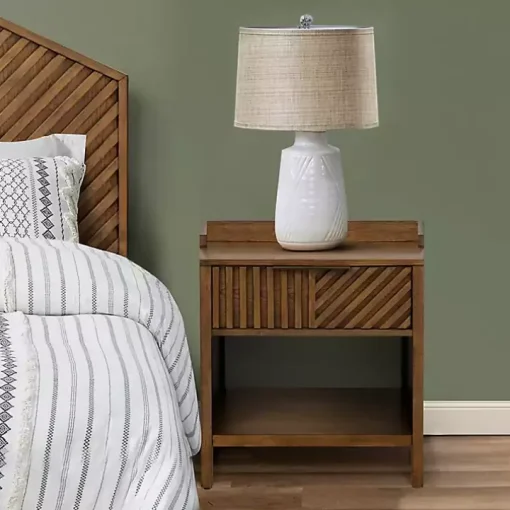 Walnut Mid-Century Modern Carved Nightstand