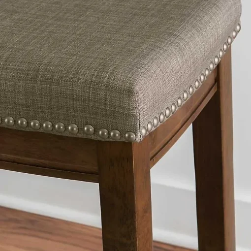 Walnut Wood Counter Stool with Gray Cushion