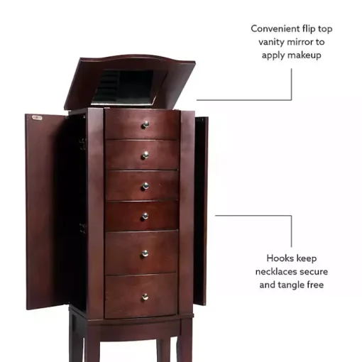 Walnut Wood 6-Drawer Maddie Jewelry Armoire