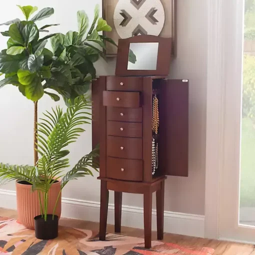 Walnut Wood 6-Drawer Maddie Jewelry Armoire