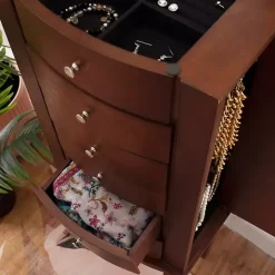 Walnut Wood 6-Drawer Maddie Jewelry Armoire