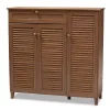 Walnut Wood 11-Shelf Paneled Shoe Cabinet