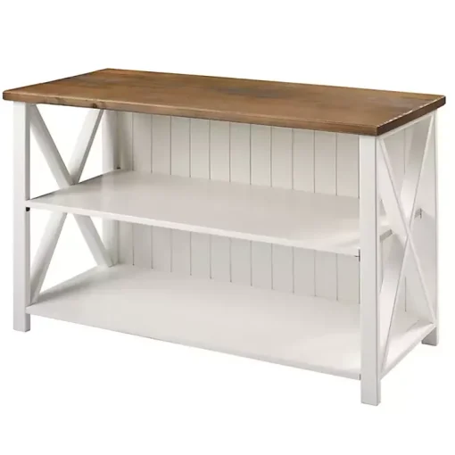 White and Rustic Oak Wood Farmhouse Console Table