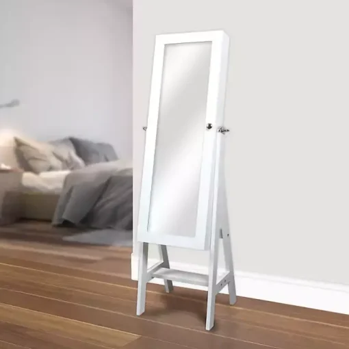 White and Silver Wood Mirror Armoire