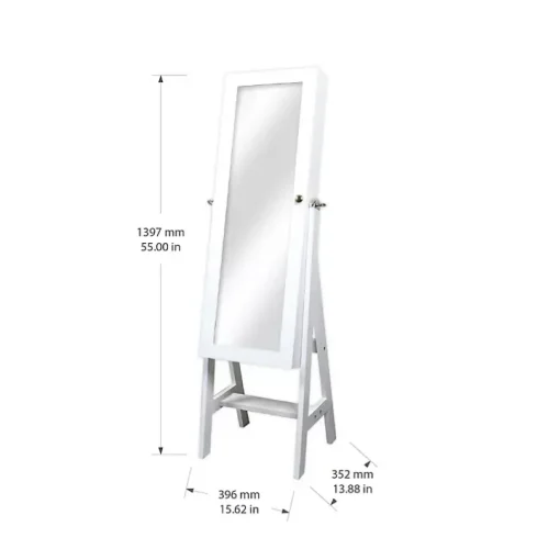 White and Silver Wood Mirror Armoire