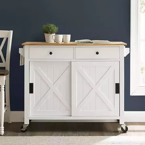 White Barn Door Kitchen Cart