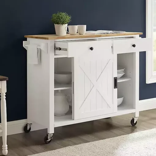 White Barn Door Kitchen Cart