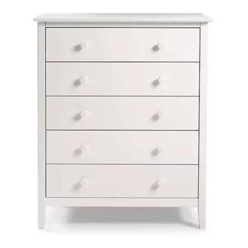 White Brazilian Pine Wood 5-Drawer Chest