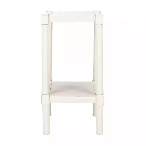 White Carved Pinewood Farmhouse Accent Table