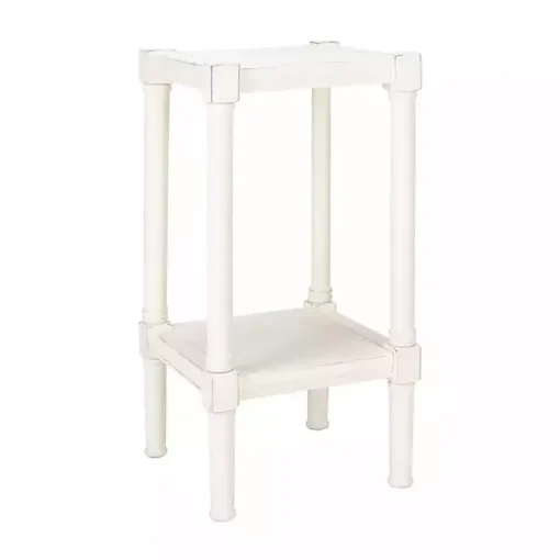 White Carved Pinewood Farmhouse Accent Table