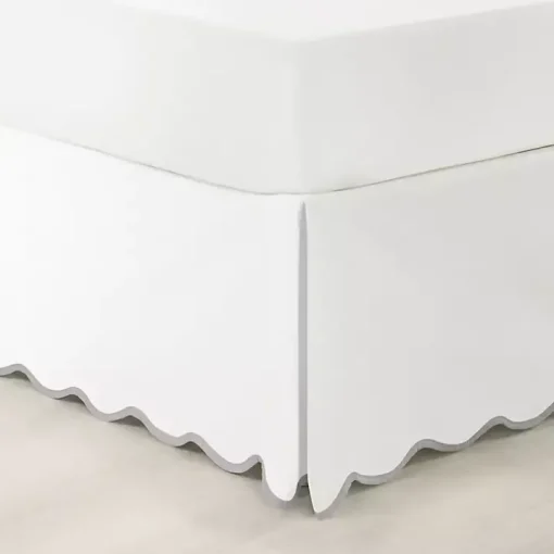 White Gray Scalloped Coastal King Bed Skirt