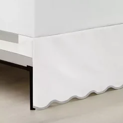 White Gray Scalloped Coastal King Bed Skirt