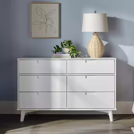 White Grooved Handle 6-Drawer Dresser