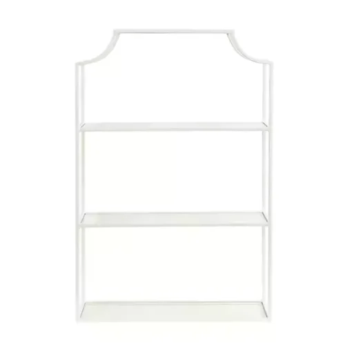 White Metal Scalloped 3-Tier Glass Wall Shelf