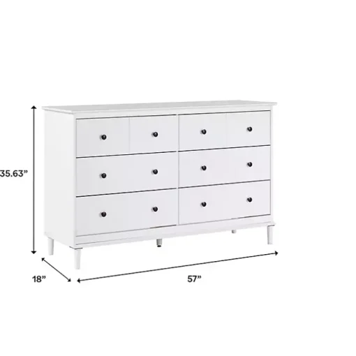 White Pine 6-Drawer Modern Dresser