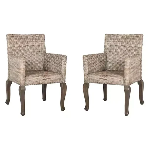 White Rattan Curved Legs Dining Chairs, Set of 2