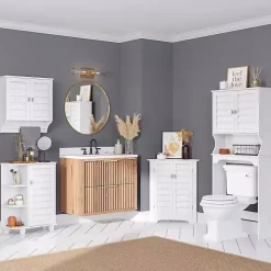 White Shutter Two Door Corner Storage Cabinet
