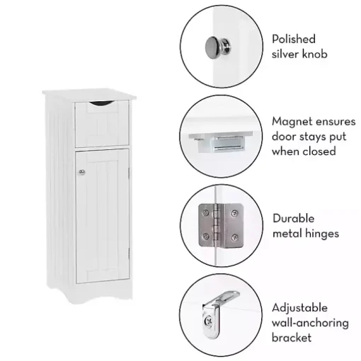 White Slim Single Door Cabinet with Drawer