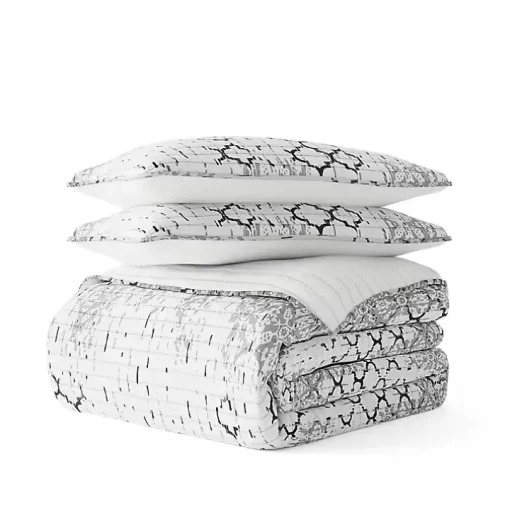 White Trellis Reversible 3-pc. King Quilt Set