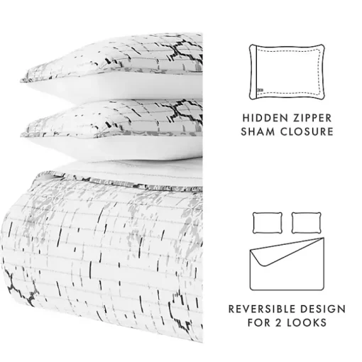 White Trellis Reversible 3-pc. King Quilt Set