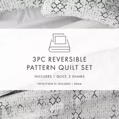 White Trellis Reversible 3-pc. King Quilt Set