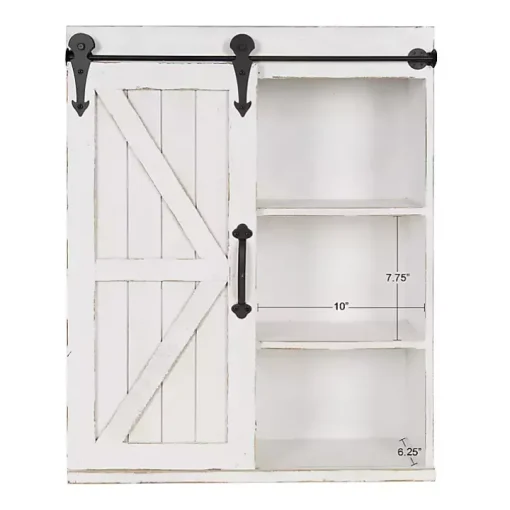 White Wood Barn Door 5-Shelf Wall Cabinet