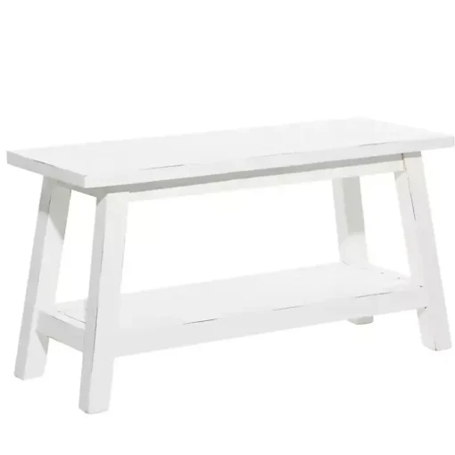 White Wood Bench with Slatted Wood Base