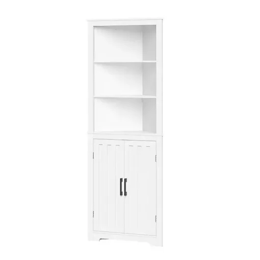 White Wood 2-Door Corner Storage Cabinet
