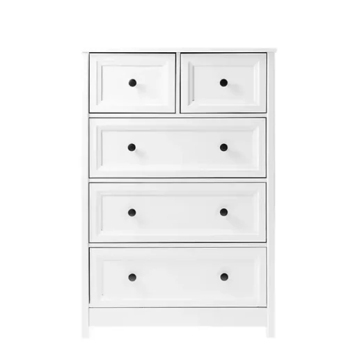 White Wood Five Framed Drawers Dresser