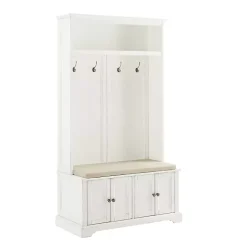 White Wood Hall Tree with Cushioned Bench