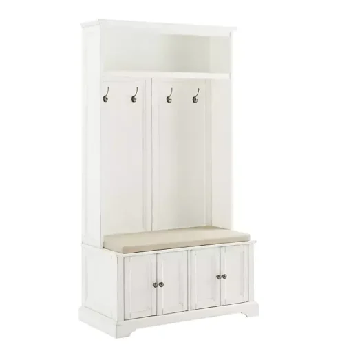 White Wood Hall Tree with Cushioned Bench