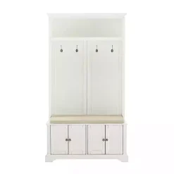 White Wood Hall Tree with Cushioned Bench