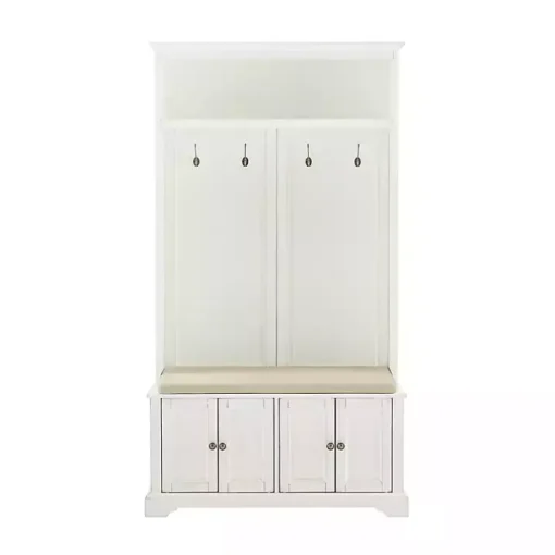 White Wood Hall Tree with Cushioned Bench