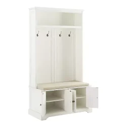 White Wood Hall Tree with Cushioned Bench