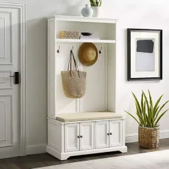 White Wood Hall Tree with Cushioned Bench