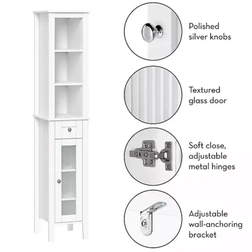 White Wood Tall Single Pane Glass Door Cabinet