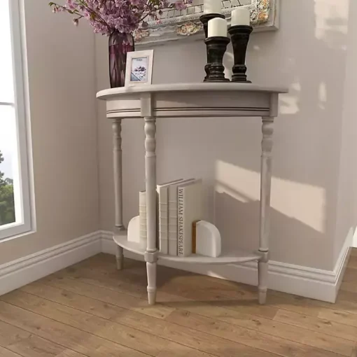 Whitewashed Wood Half Moon Console Table