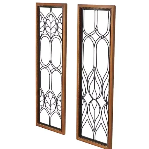 Wood and Metal Wire Wall Plaques, Set of 2
