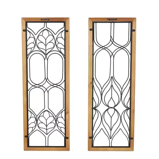 Wood and Metal Wire Wall Plaques, Set of 2