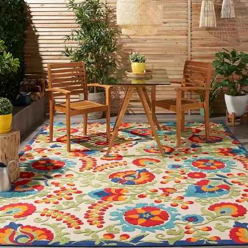 Abstract Floral Outdoor Area Rug, 7x10