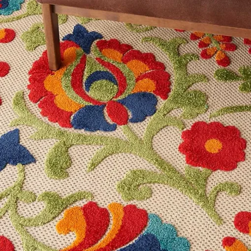 Abstract Floral Outdoor Area Rug, 7x10