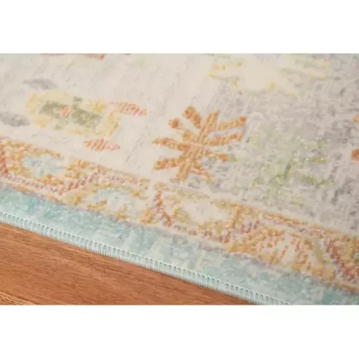 Aqua and Beige Bohemian Area Rug, 5x8