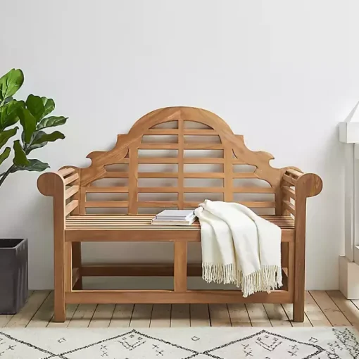 Arched Teakwood Slatted Outdoor Bench
