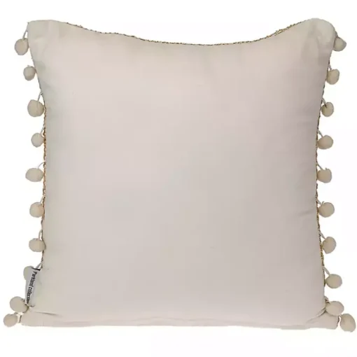 Beige Woven Pom Pom Pillow