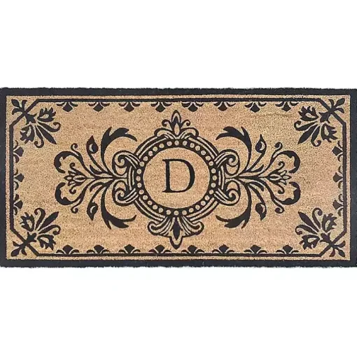 Black Fleur De Lis Monogram D Doormat