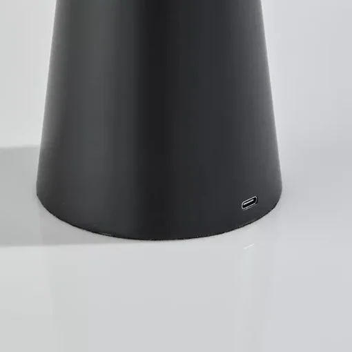 Black Metal Cordless Lamp with White Ribbed Shade